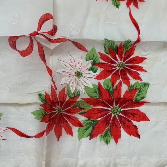 Christmas Wedding Bridesmaid Handkerchief Linen Poinsettia Holiday Vintage - Picture 4 of 5